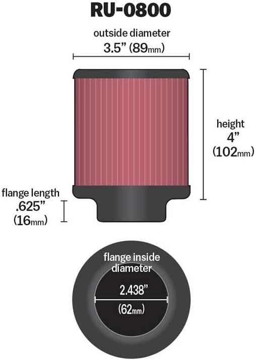 K&N RU-0800 KFZ und Motorrad Gummi Universalluftfilter, Rot