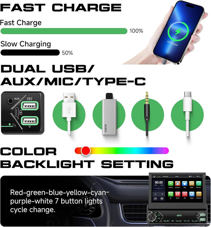 DAB Autoradio 1 Din mit 7 Zoll Bildschirm Ausfahrbar, Hodozzy 1 Din Flip Out Touchscreen Autoradio m