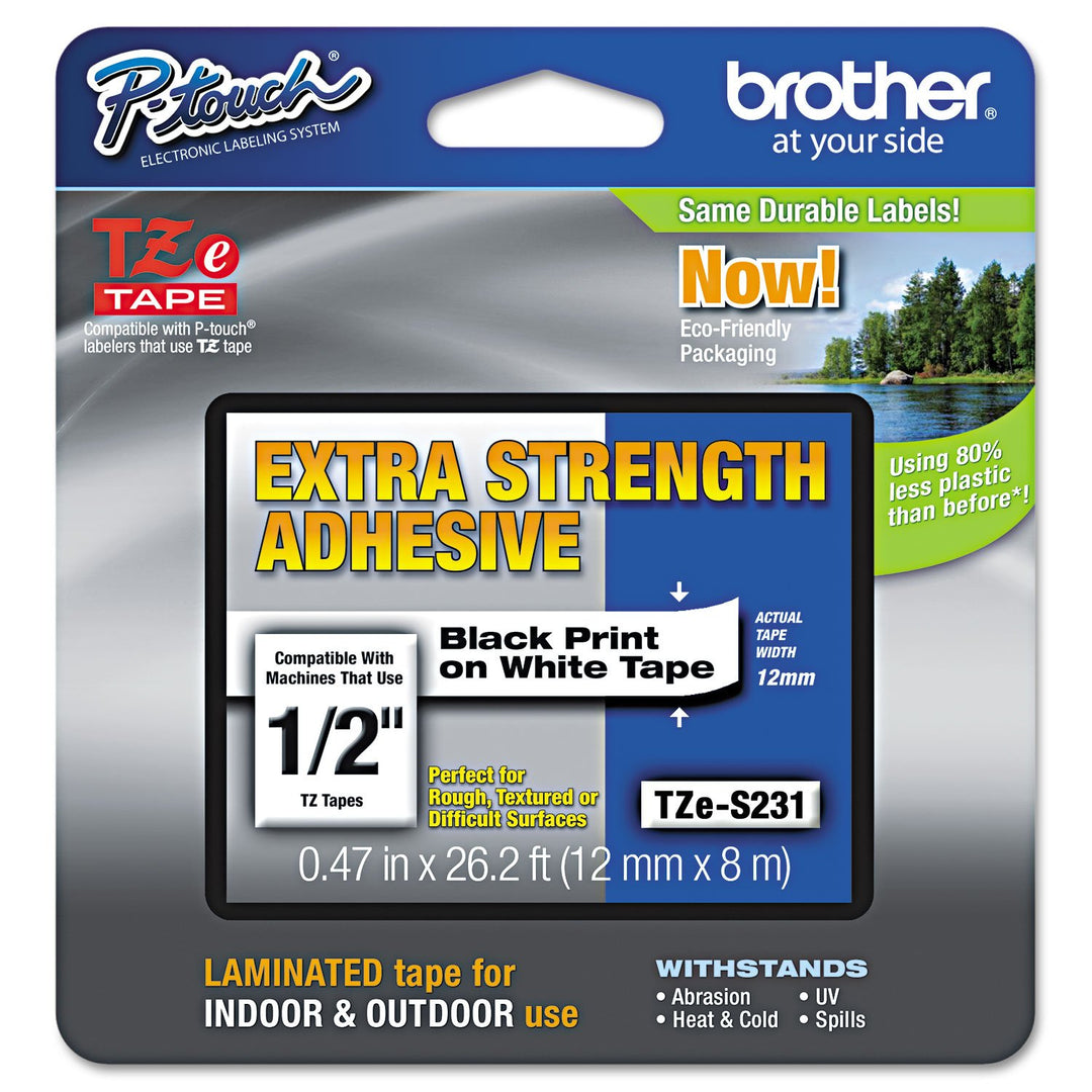 Brother TZe-S231 P-touch Schriftband (12 mm, extra-stark klebend, 8 m lang, laminiert, u.a. für Brot