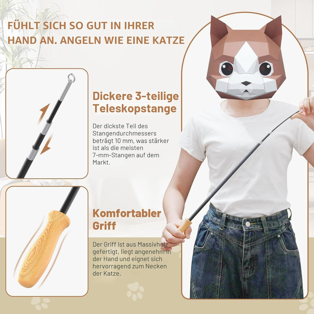 ROSAUI 2X Katzenangel lang, interaktives katzenspielzeug mit 2 Vogel und 3 Federn, Katzen Spielzeug