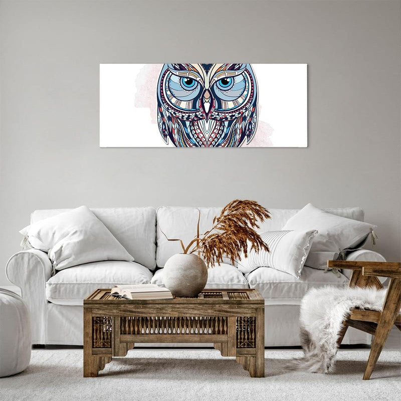 Panorama Bilder auf Leinwand 100x40cm Leinwandbild Owl aztekische Tierwelt Grafik Gross Wanddeko Bil