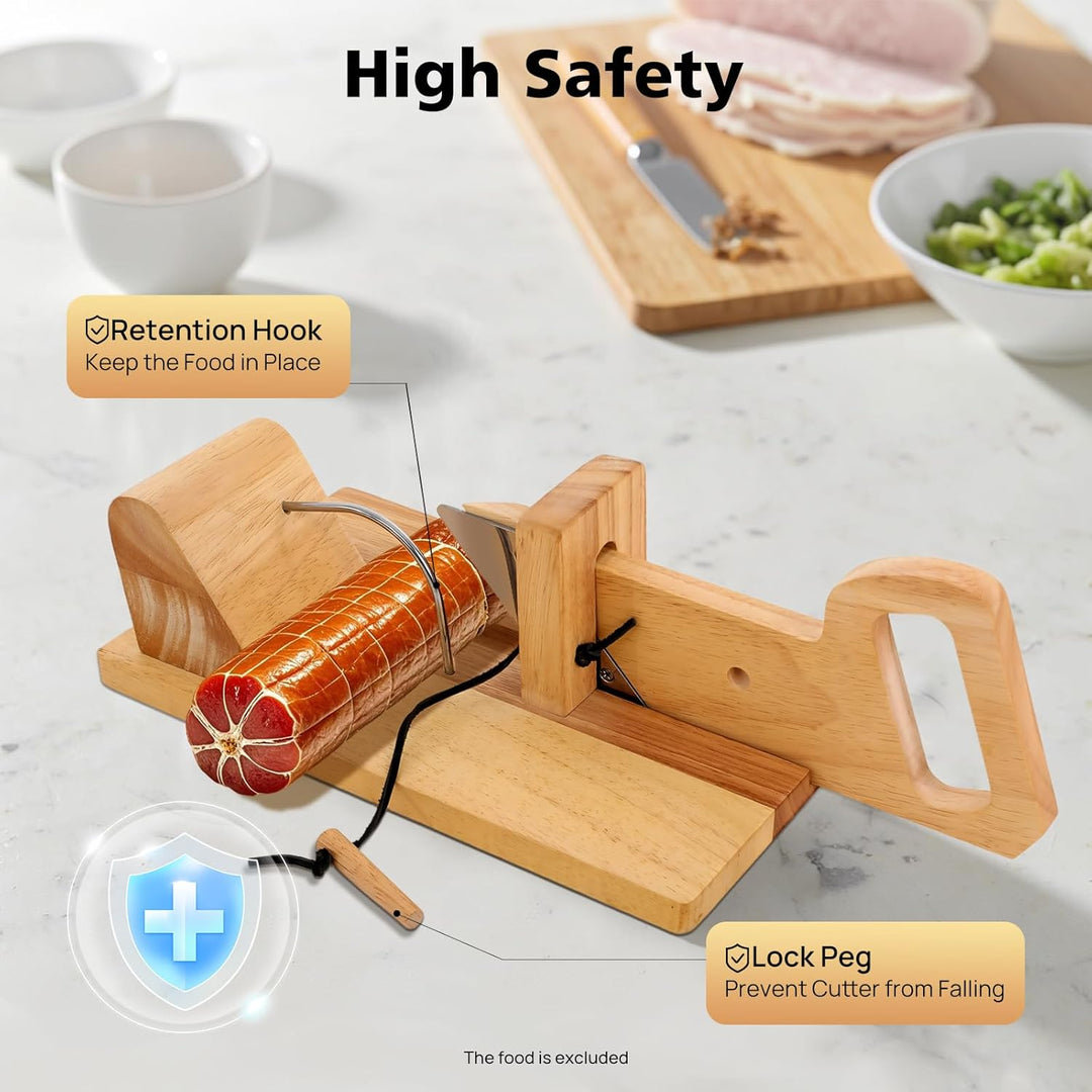 Wurstschneider Edelstahl und Holz Slicer Werkzeug Wurstschneidemaschine aus Holz Brotschneidemaschin