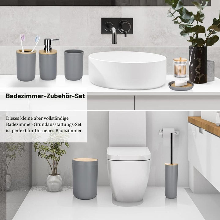 JOTOM 7 Stück Bambus Badezimmer Zubehör Badezimmer Zubehör Set Luxus Modern Bad Set Zahnbürstenhalte