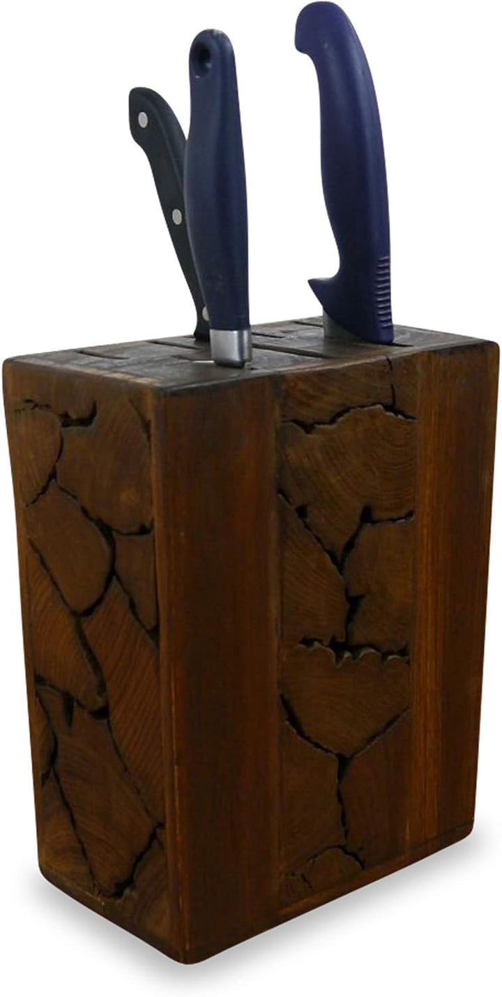 livasia Messerblock Puzzle aus Teakholz, unbestückter Messerständer, Aufbewahrung für Küchenmesser (
