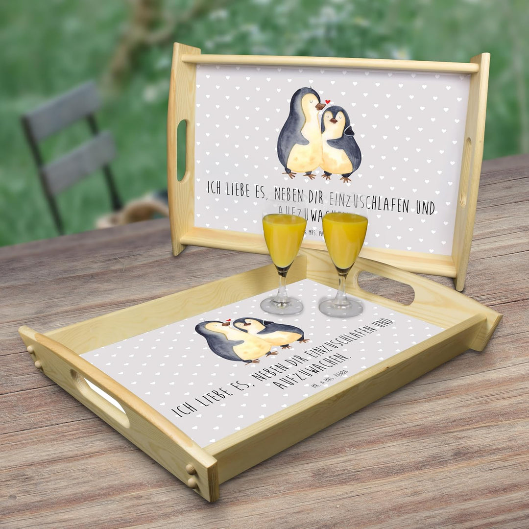Mr. & Mrs. Panda Dekotablett Pinguine Einschlafen - Geschenk, für Freundin, Jahrestag, Servierplatte