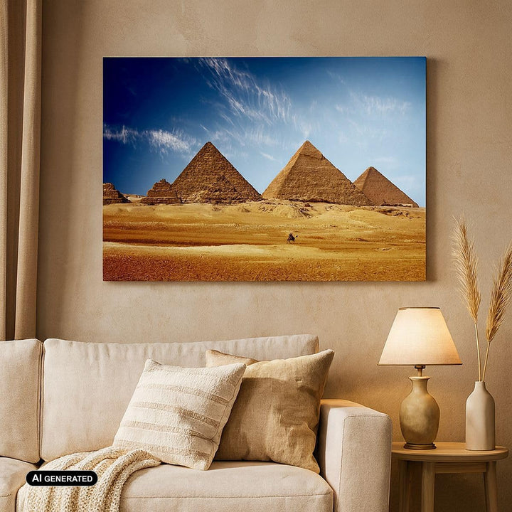 Bilder auf Leinwand Pyramide Wüste Sand Leinwandbild mit Rahmen 70x50cm Wandbilder Dekoration Wohnzi