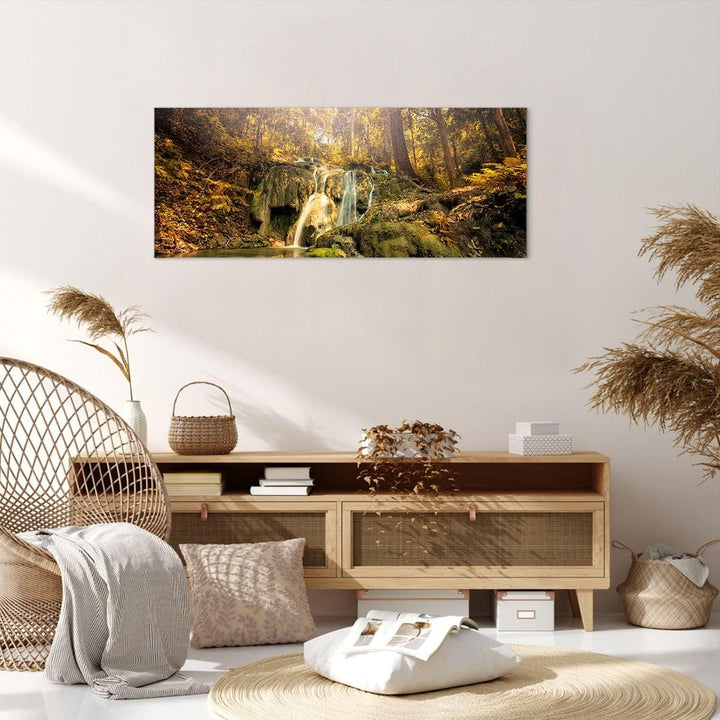 Wandbilder Dekoration Wohnzimmer Wald Wasserfall Natur Umwelt Panorama Bilder auf Leinwand 120x50cm