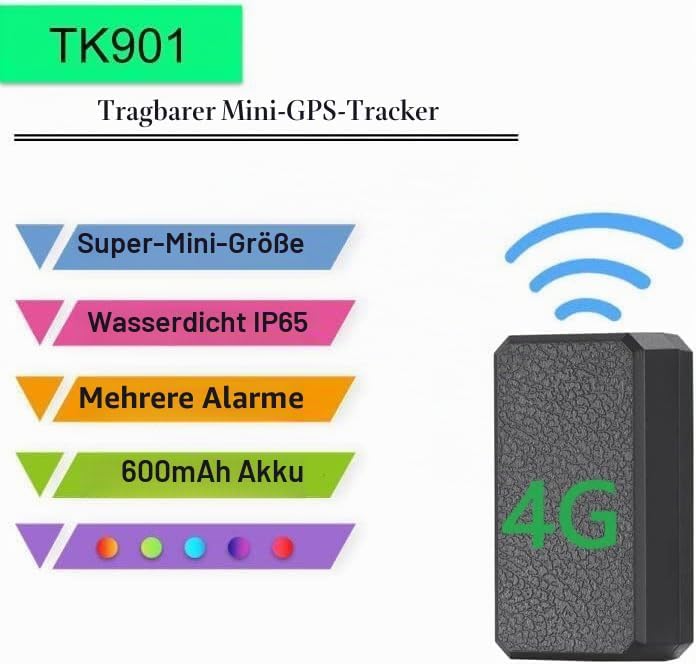 TKMARS 4G GPS Tracker Mini GPS Tracker mit Kostenlosen Apps GPS Tracker Ohne ABO Geeignet für Autos,
