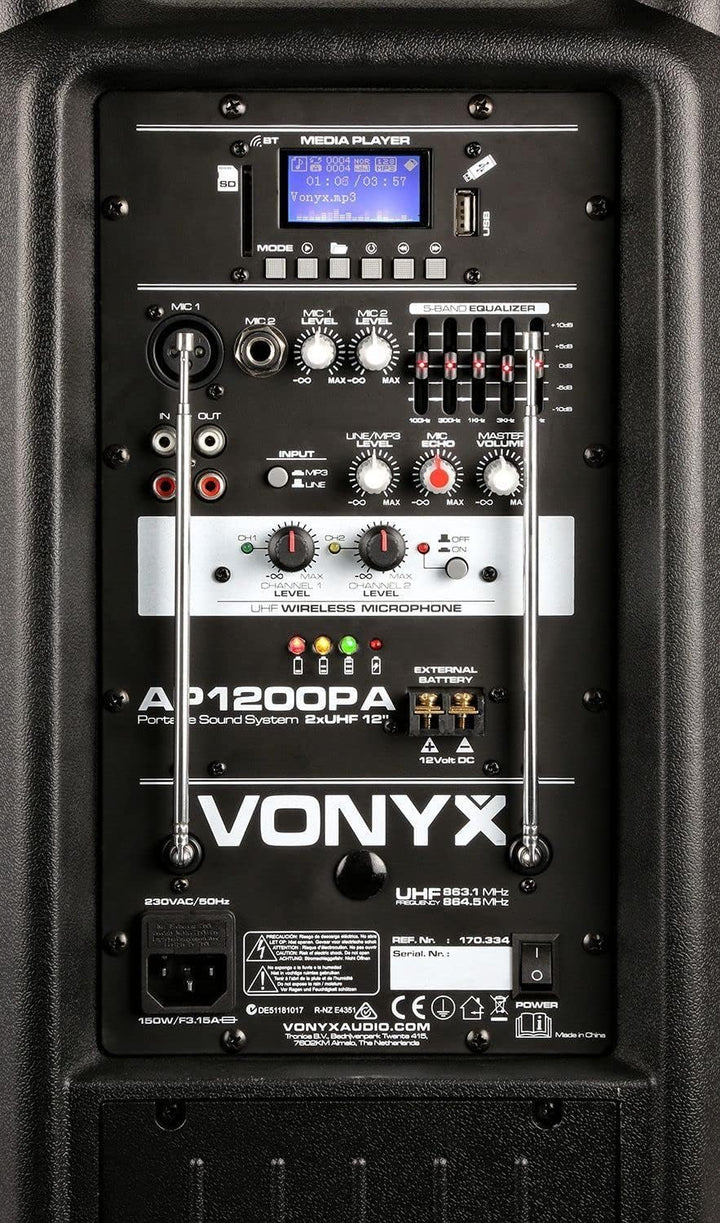Vonyx AP1200PA - Mobile Partybox Bluetooth mit Akku, 600 Watt Party Lautsprecher mit Mikrofon, Musik