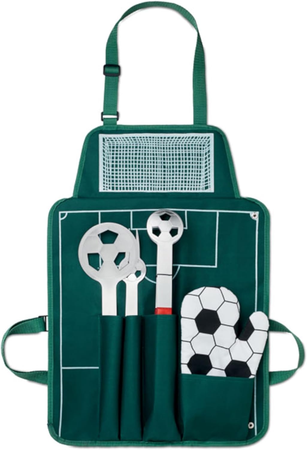 Grillset mit Grillbesteck Grillgabel Grillzange Grillwender und Grillhandschuh im Fussball Look noTr