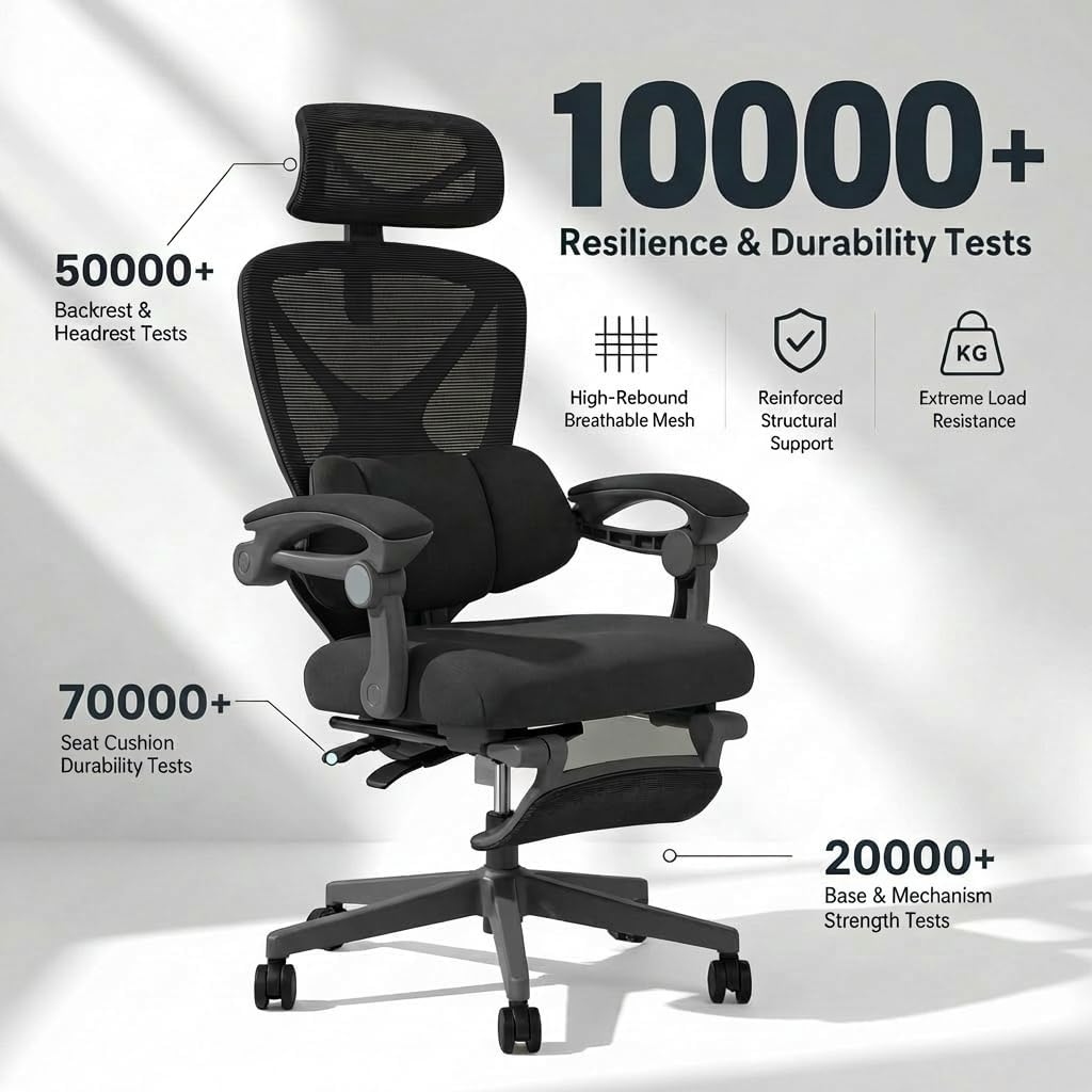 FLEXISPOT Ergonomischer Bürostuhl mit Fussstütze, X-förmiger Schreibtischstuhl mit 135°-Neigung, Gek