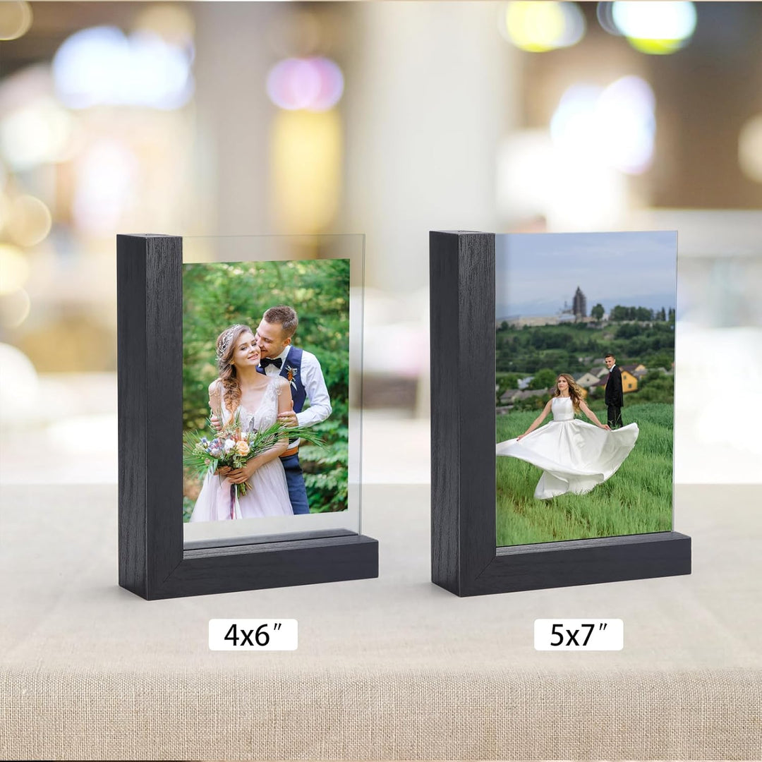 RLAVBL 2er Set Schwarze Bilderrahmen 10x15 cm, Doppelseitiger Glasbilderrahmen mit L-förmigem MDF-So