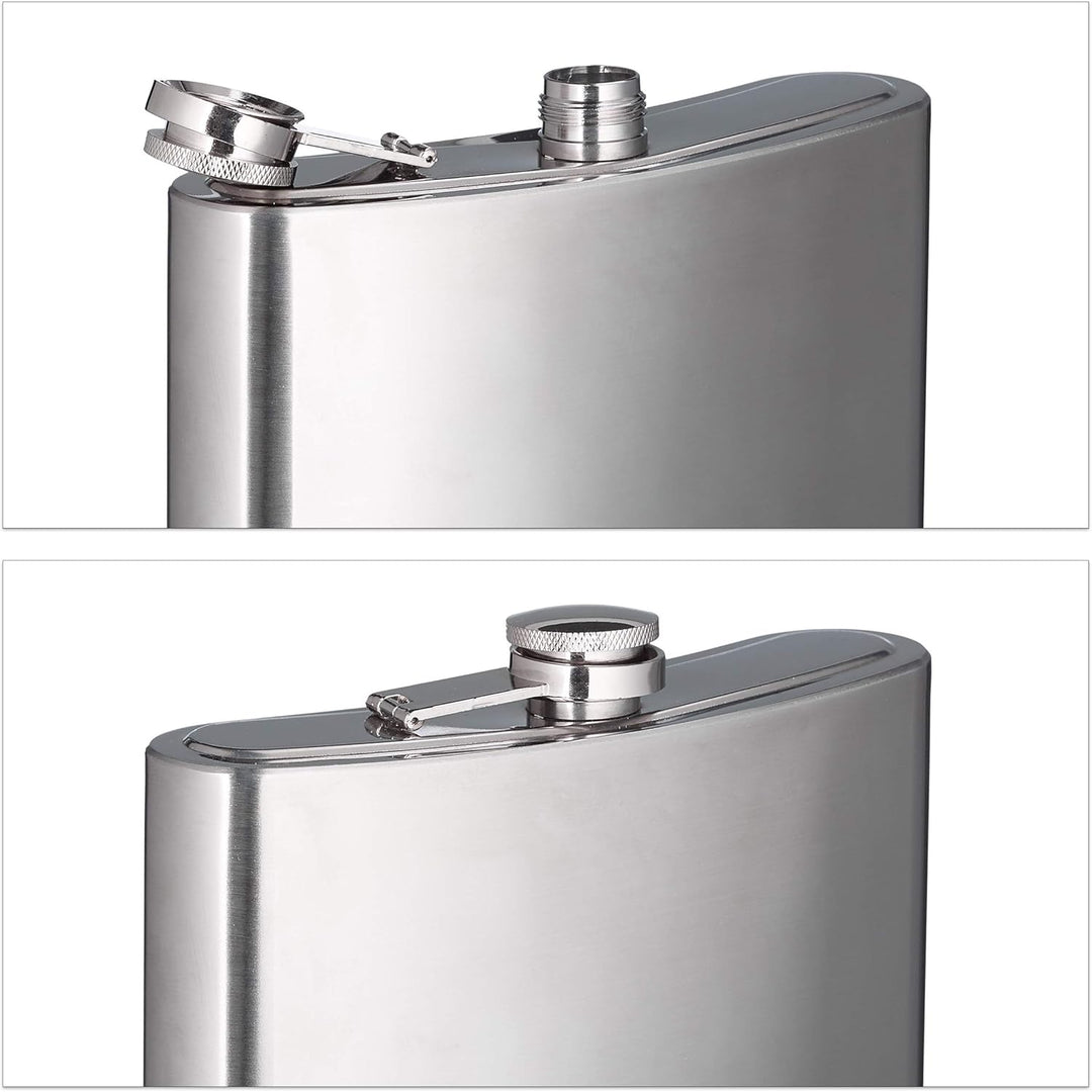 9x Flachmann XXL aus Edelstahl, Riesen Flachmann mit 1800 ml Fassungsvolumen, klassisches Flachmann-
