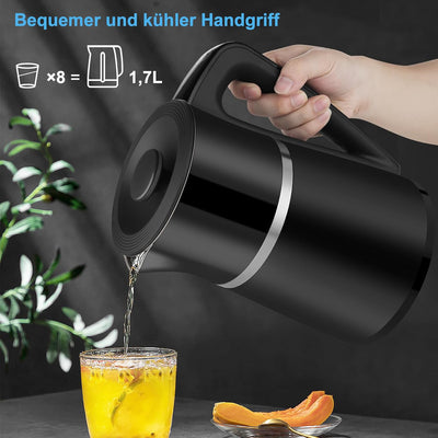 WANNYTON Edelstahl Wasserkocher 1,7 L mit Temperatureinstellung Temperaturwahl (40-100℃), 2200 W, BP