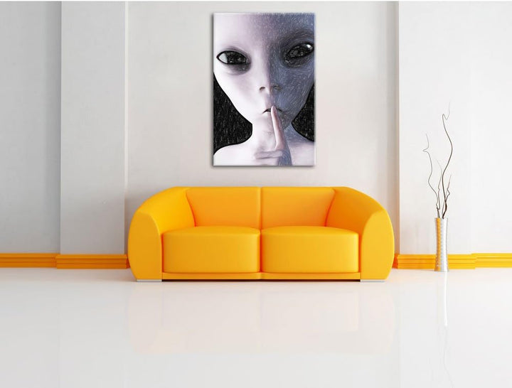 Pixxprint Alien Nicht reden als Leinwandbild/Grösse: 100x70 / Wandbild/Kunstdruck/fertig bespannt, 1