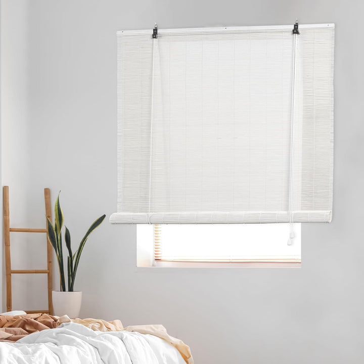 Estores Basic, Bambus-Jalousie, Weiss, Kreide, 90 x 175 cm, Rollos für Fenster