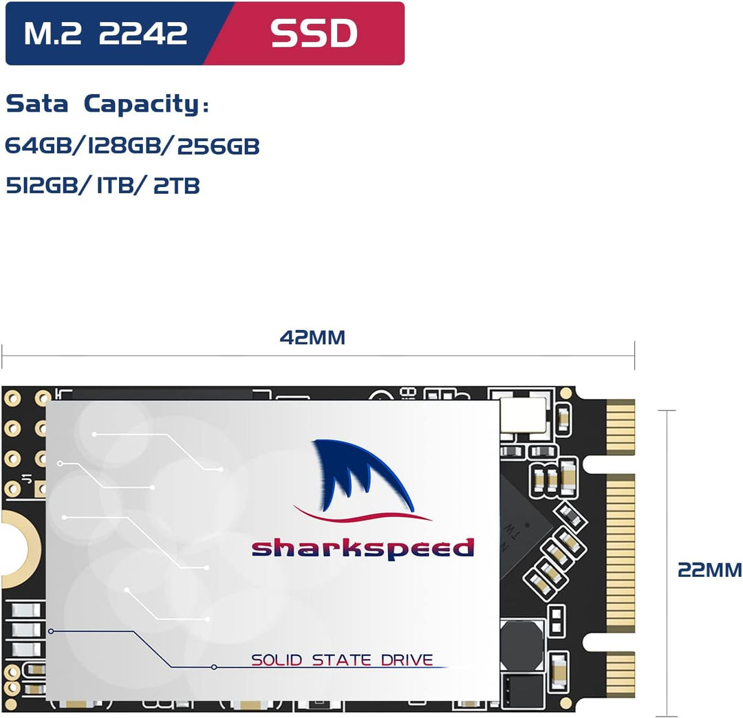 SSD M.2 2242 2TB SHARKSPEED Plus Internes M2 SSD 3D NAND SATA III 6 Gb/s,Festplatte intern Hohe Leis