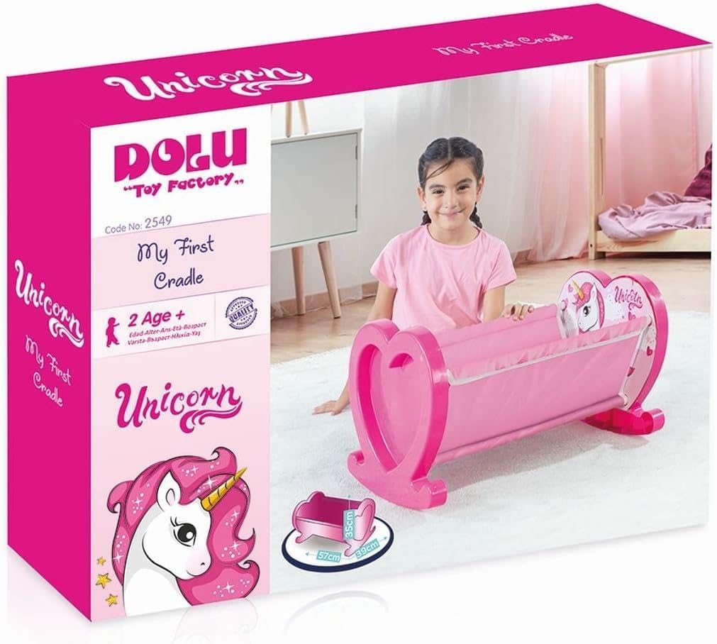 Dolu Unicorn My First Doll Cradle - Pink, Spielzeug-Kinderwagen, Wiege, Kleinkind, kleines Kind