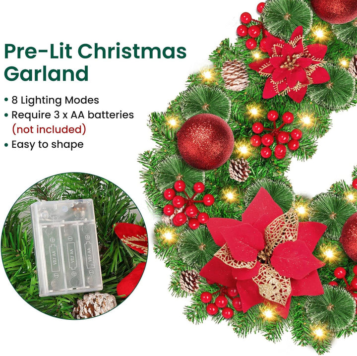 Weihnachtsgirlande mit Beleuchtung, 2.7M Girlande Weihnachten Batterie 30LED Warmweiss Tannengirland