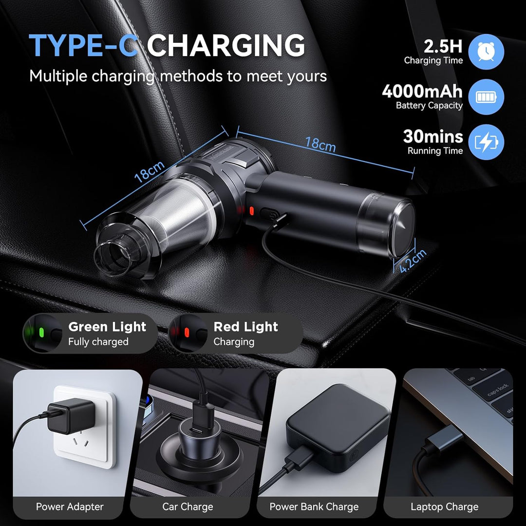 Handstaubsauger Testsieger, 15000Pa Stark Autostaubsauger Akku mit Bürstenloser Motor, 5 in 1 Kabell