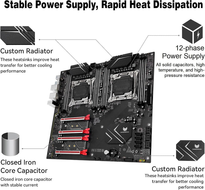 SHANGZHAOYUAN X99 Dual CPU Mainboard LGA 2011-3 Server Motherboard (E-ATX, 8*DDR4 ECC, 2*NVME M.2, 2