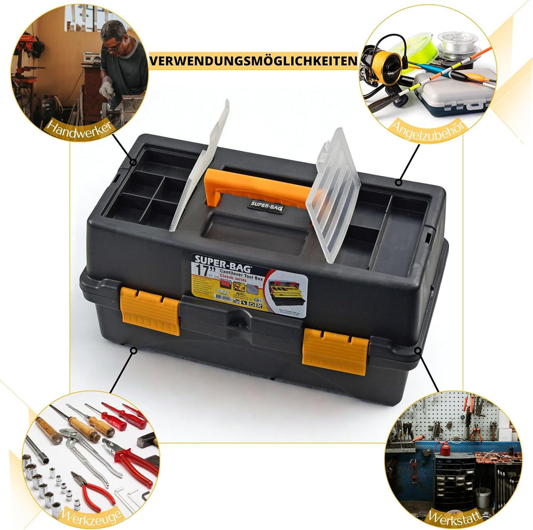 Werkzeugkoffer - Angelkoffer leer 17" – Faltbar & klappbar 2 Ebenen – Organizer & Sortierbox für Kle