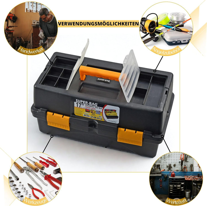 Werkzeugkoffer - Angelkoffer leer 17" – Faltbar & klappbar 2 Ebenen – Organizer & Sortierbox für Kle