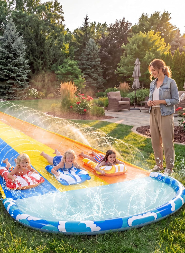 Sloosh 22,5ft x 84in/685.8*213.3cm Wellen Dreifach-Garten-Wasserrutsche, strapazierfähige Wasserruts
