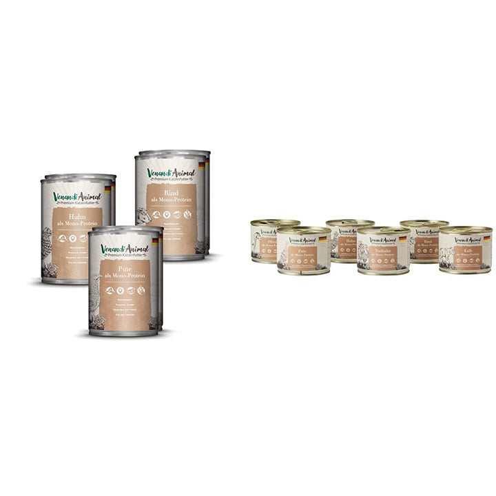 Venandi Animal Premium Nassfutter für Katzen, Probierpaket - 6 x 400 g, 2.4 kg &amp; Premium Nassfutter