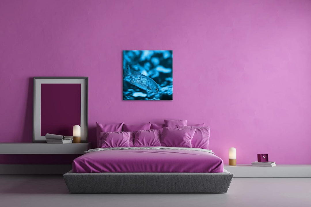 deyoli Kleiner Gepunkteter Fisch im Meer Format: 70x70 Effekt: Monocrome Blau als Leinwandbild, Moti