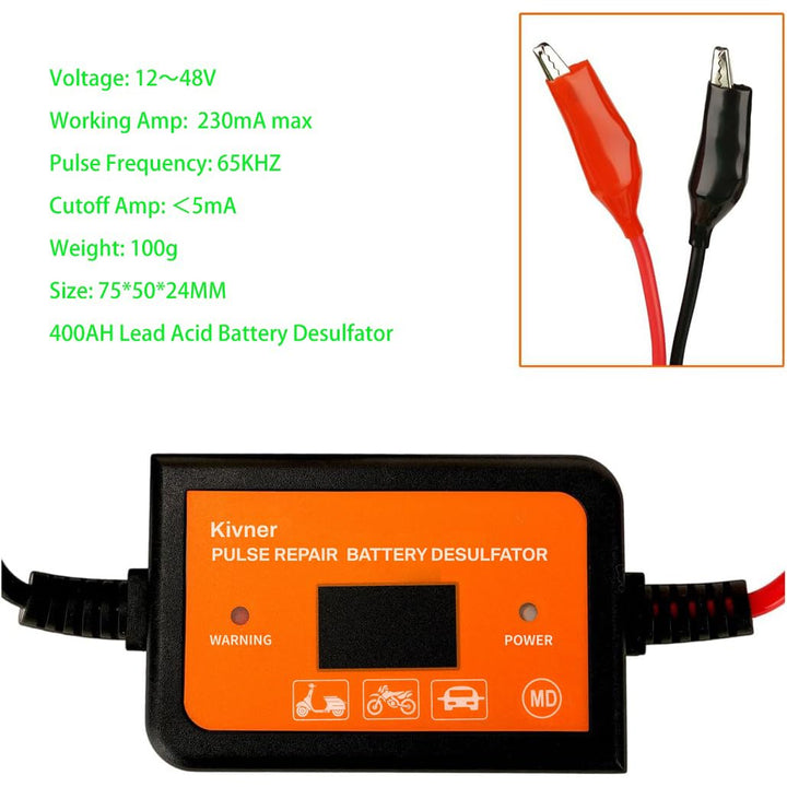Batteriepulser 12V/24V/36V/48V Automatik - Bleiakku Regenerator & Desulfatierer für Auto, Motorrad,