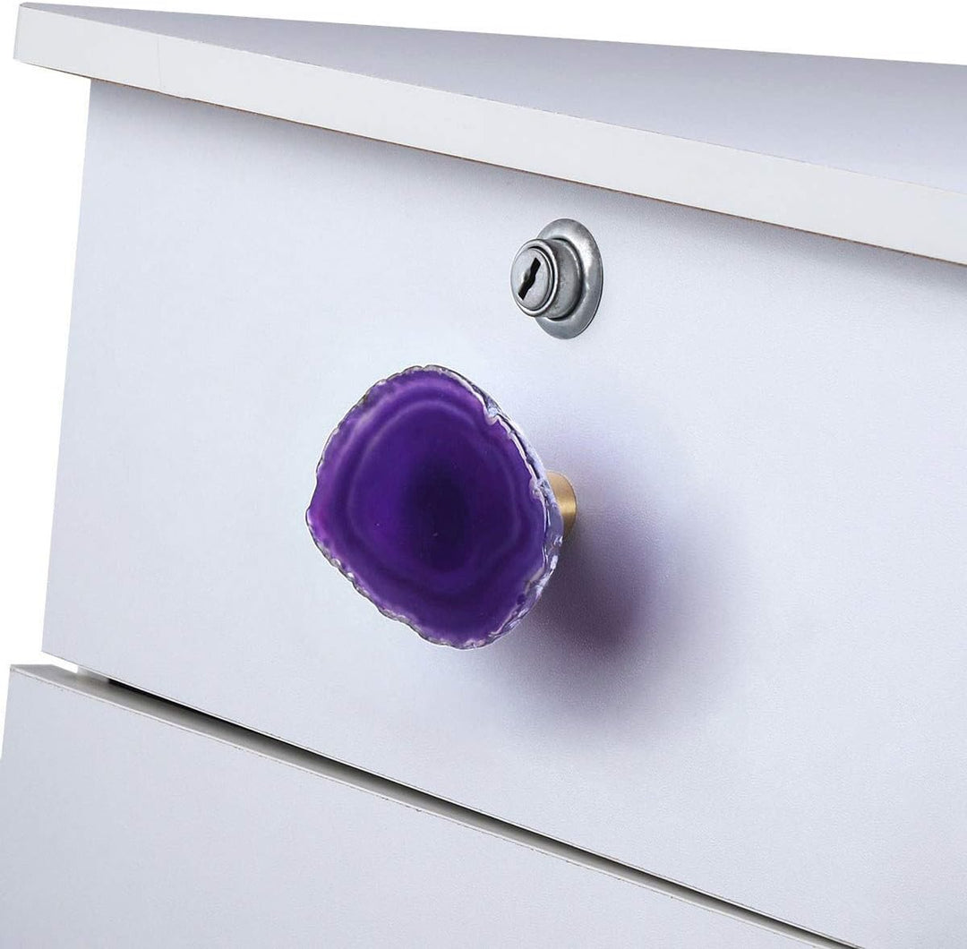 mookaitedecor Satz von 6 Schubladenknopf Natürlichen Violett Achat Messing Dekoration Möbel Schublad