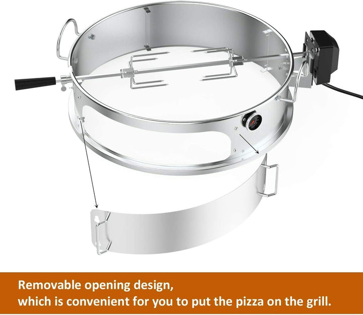 Onlyfire Edelstahl PizzaRing Kit mit Drehspiess, Komplettpaket Pizzaofen Umbausatz (incl. Pizzastein