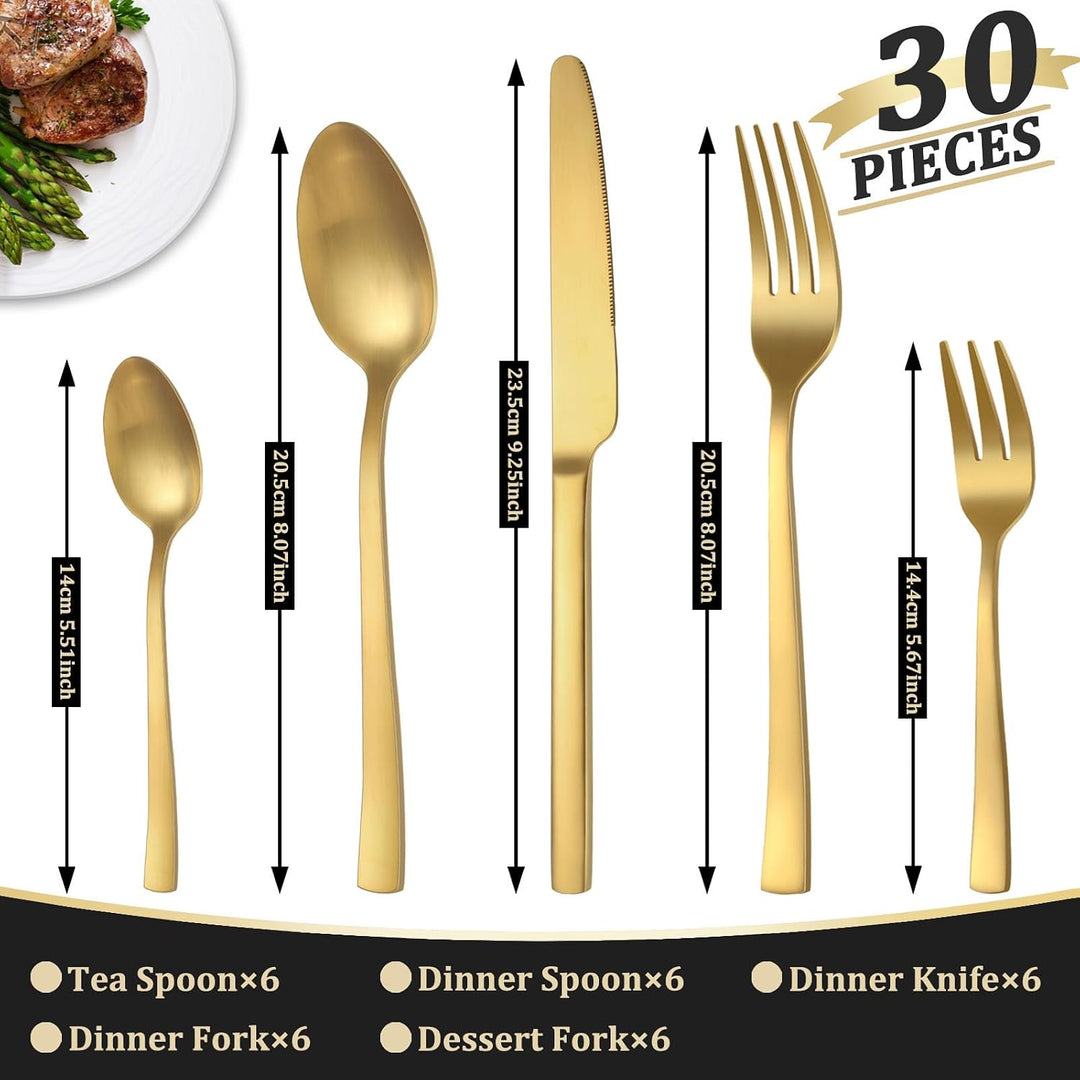 Pleafind Besteck Set, 30 teilig Besteck Set für 6 Personen, hochwertiges Besteck aus Edelstahl, Essb