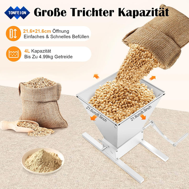 Manuelle Getreidebrecher 4L, Getreidemühle Verstellbare, Edelstahl Malzmühle Schrotmühle, Mais Schro