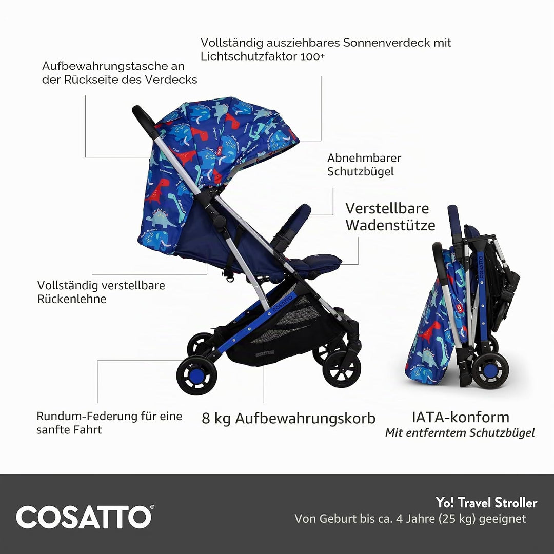 Cosatto Yo Reisebuggy – leichter Baby-Kinderwagen mit kompaktem Faltmass ab Geburt bis 25kg – airlin