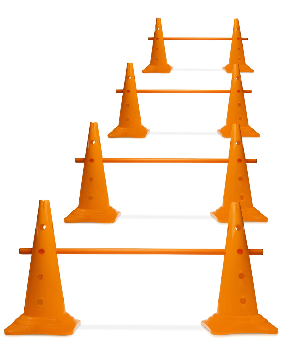 Kombi Kegel-Hürde 50 mit Stangen 100 cm – 4er Set – Parcours-Hindernis für Agility Training – Sprung