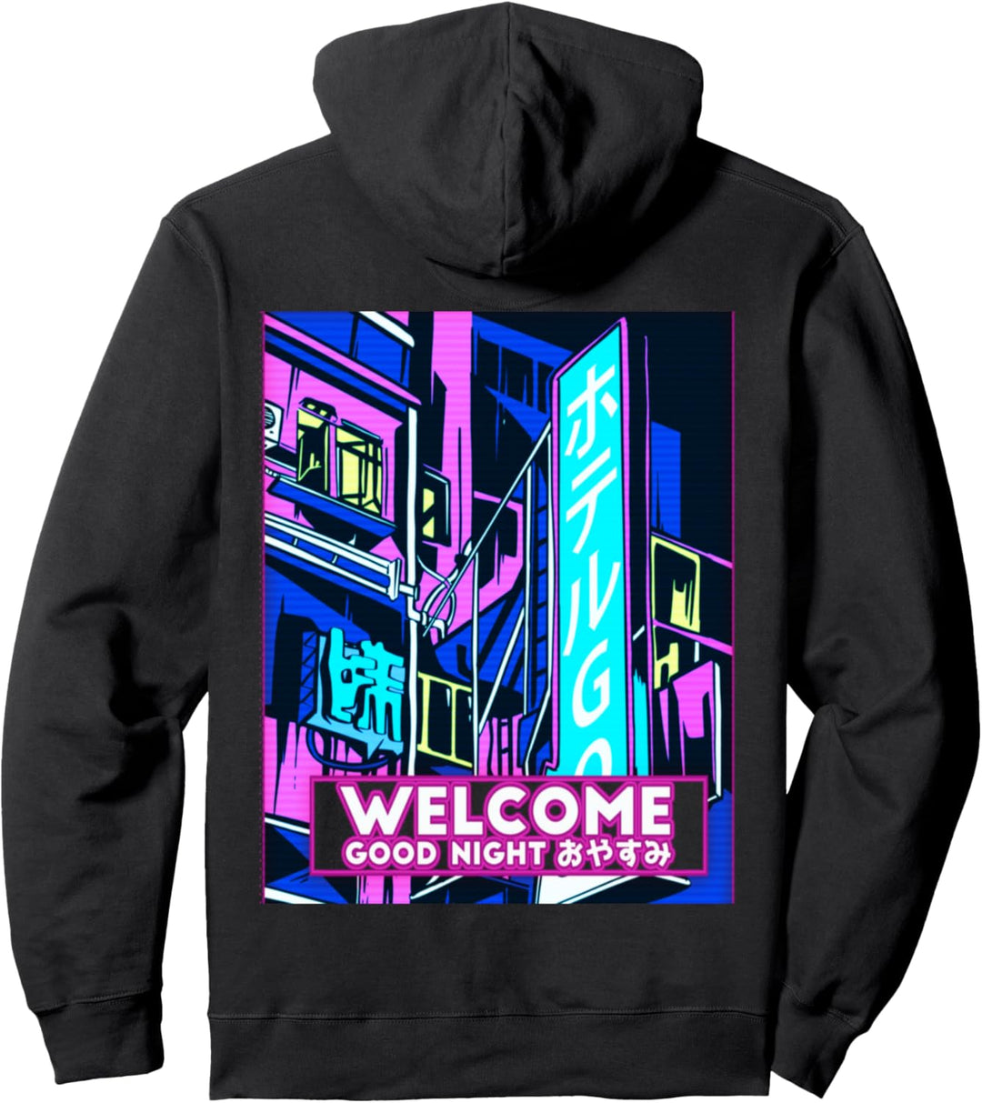 Anime Japanisch Otaku Hotel City Street Outrun Retrowave Pullover Hoodie