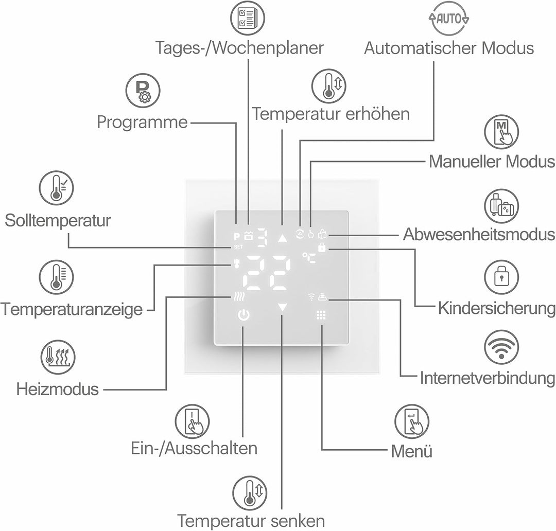VILSTEIN® WiFi Thermostat für Fussbodenheizung – Raumthermostat mit App | Smarter Raumthermostat mit