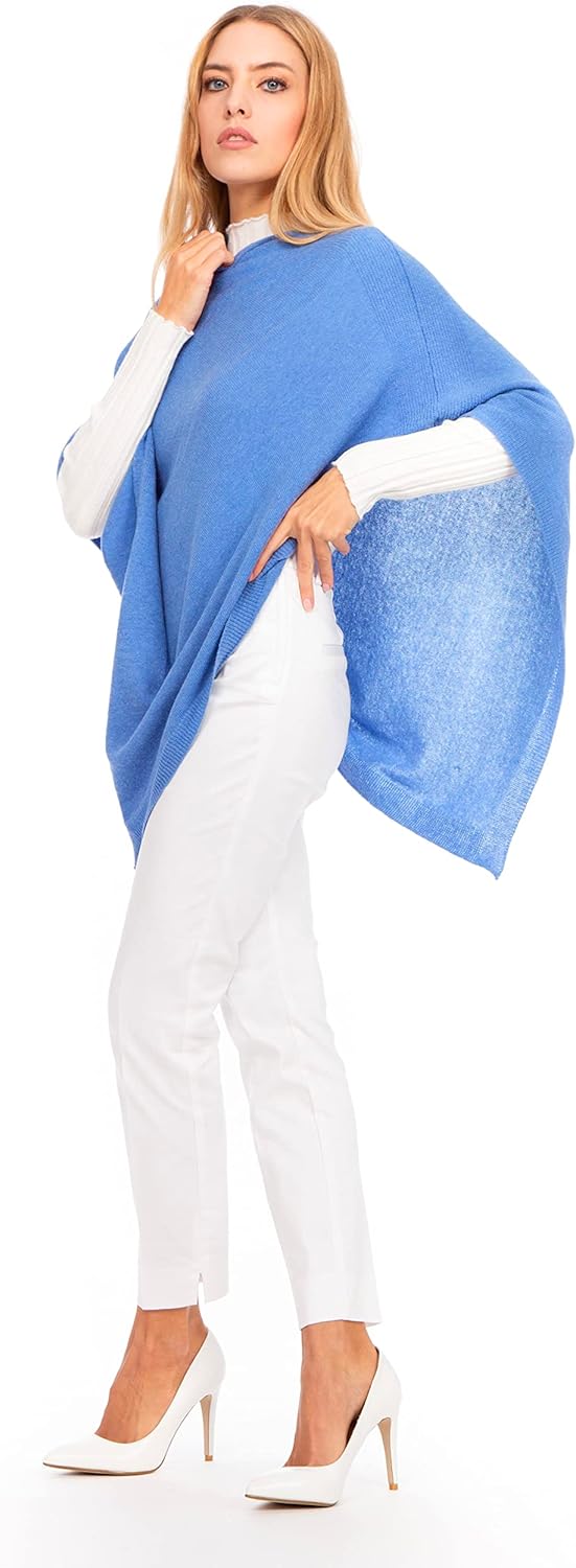Marine Cashmere - Poncho aus Kaschmir-Mischgewebe für Damen, zart und weich, aus Kaschmir Sturm, Stu