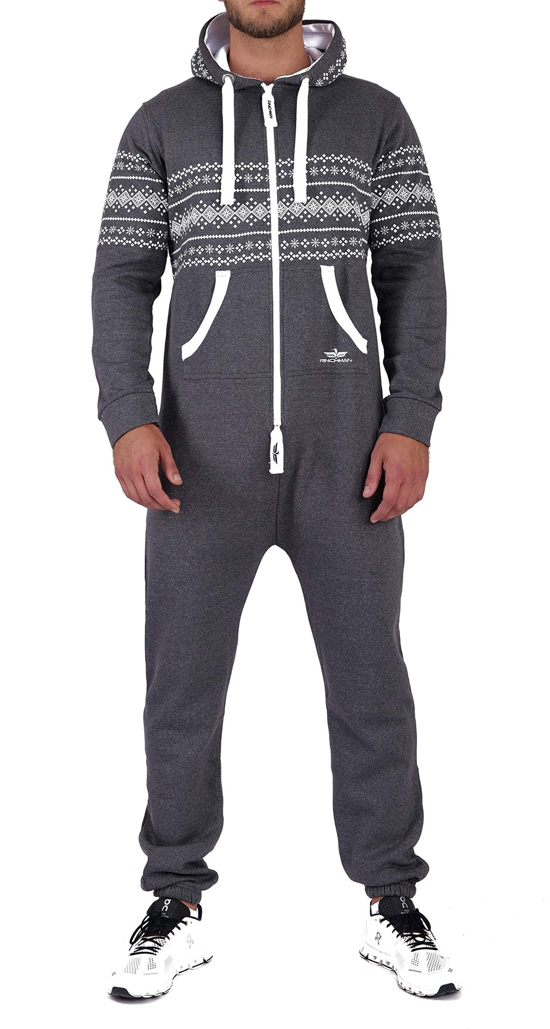 Finchman Azteken Muster Herren Jumpsuit Overall FM117 Jogging Training Anzug S Dunkelgrau, S Dunkelg