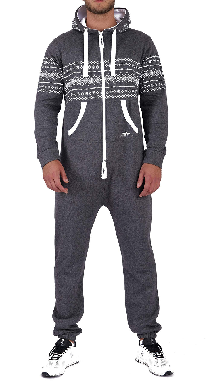 Finchman Azteken Muster Herren Jumpsuit Overall FM117 Jogging Training Anzug S Dunkelgrau, S Dunkelg