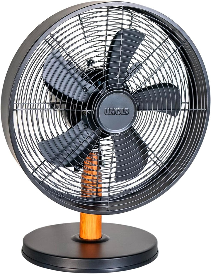Unold 86715 Tischventilator Black Steel - Schwarz, 35 W, 3-stufige Geschwindigkeitsregelung, Oszilla