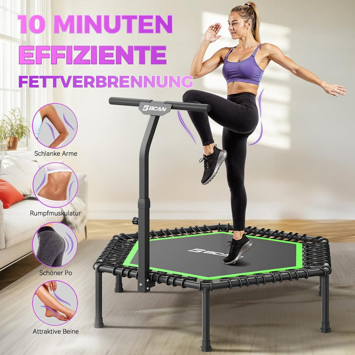 BCAN Fitness Trampolin Indoor Ø 122/133 cm, Trampolin Erwachsene bis 250 kg, Bodentrampolin mit vers
