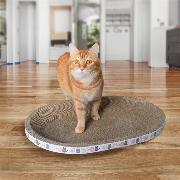 2-in-1 Katzenkratzbett & Kratzbrett Oval - Hochdichte Wellpappe für Krallenpflege & Schlaf - Langleb