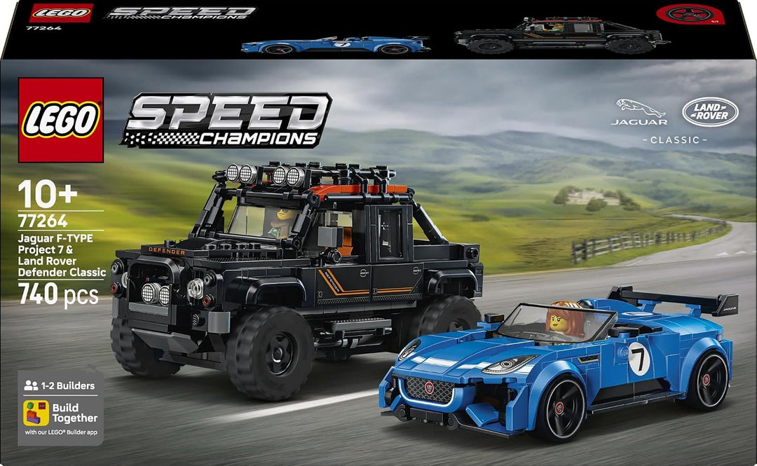 LEGO Speed Champions Jaguar Project 7 &amp; Land Rover Defender - Bauset mit 2 Spielzeugautos und 2 Mini
