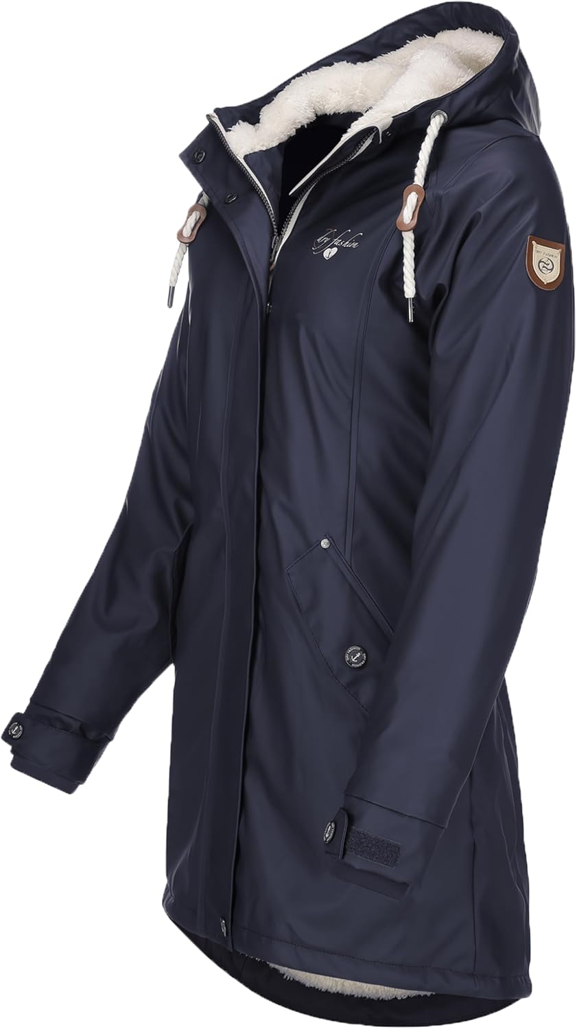 Dry Fashion Damen Regenmantel Malmö - Frauen Regenjacke Jacke mit Kapuze Lang Winddicht Wasserdicht