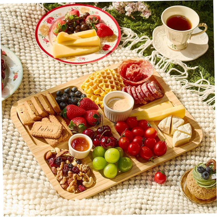 Wurstwarenbrett mit Deckel Bamboo Charcuterie Boards mit Clear Deckel & Handles 6 Fächer, die Tablet