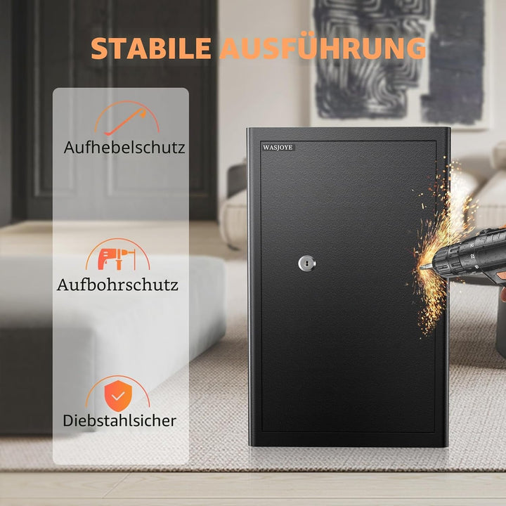 Safe Tresor mit Schlüssel, WASJOYE Möbeltresor mit Schlüssel-Schloss für Zuhause/Büro, 60L Gross Wan