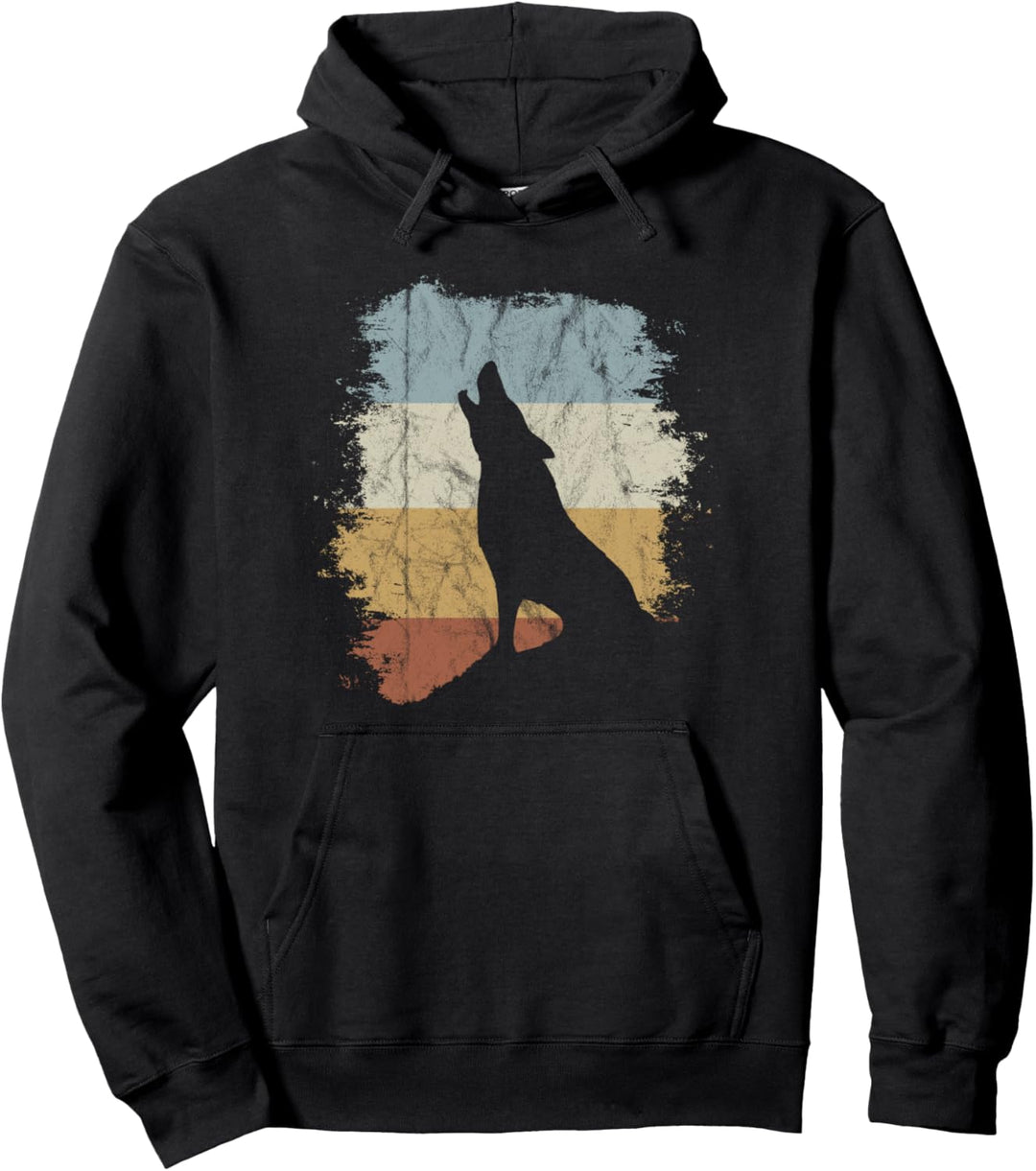 Retro 80er Style heulender Lonely Wolf Silhouette Pullover Hoodie